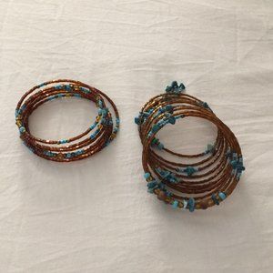 hand beaded turquoise and glass beads bracelets